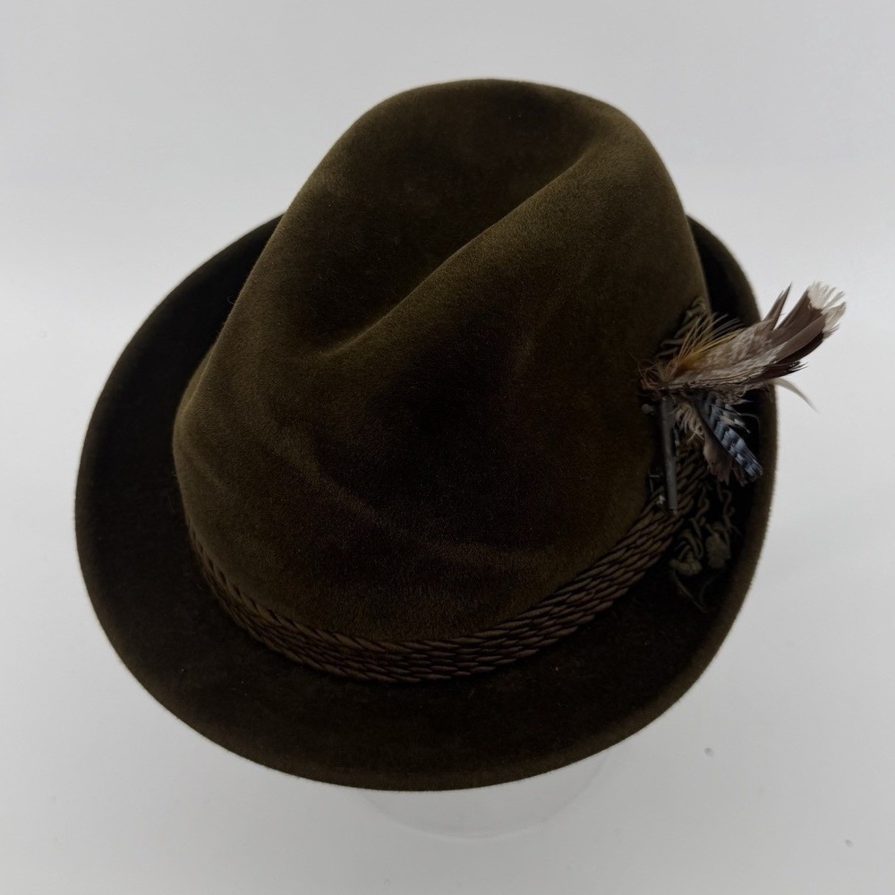 Vtg OTTMAR REICH Fedora Alpenvelour Men's M/7" Dark Brown German Feather Pin Hat